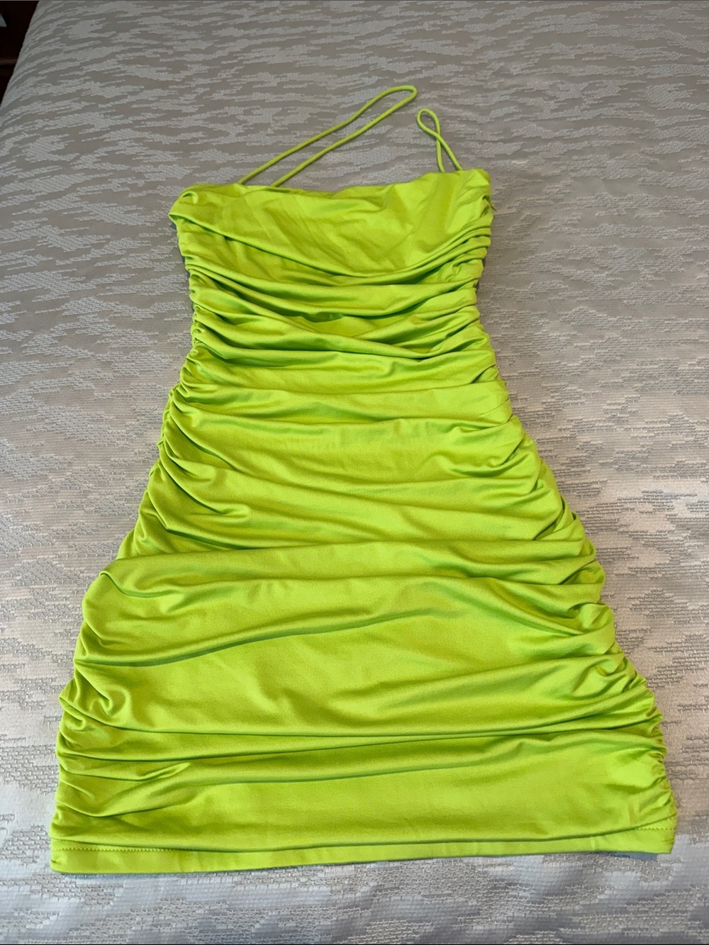 superdown Neon Lime Ruched Spaghetti Strap Mini Dress